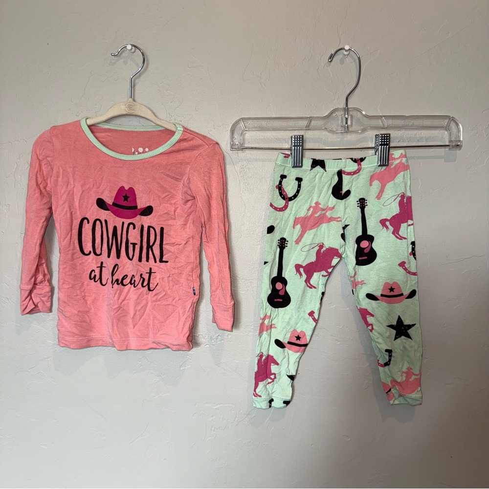 Kickee Pants Pink and Mint Cowgirl Pajama Set, PLAY